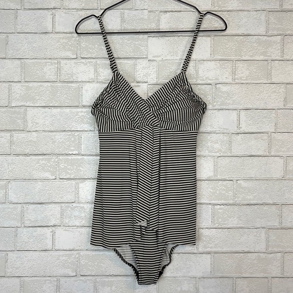 Garnet Hill Stripe Ruched Overlay One Piece 6